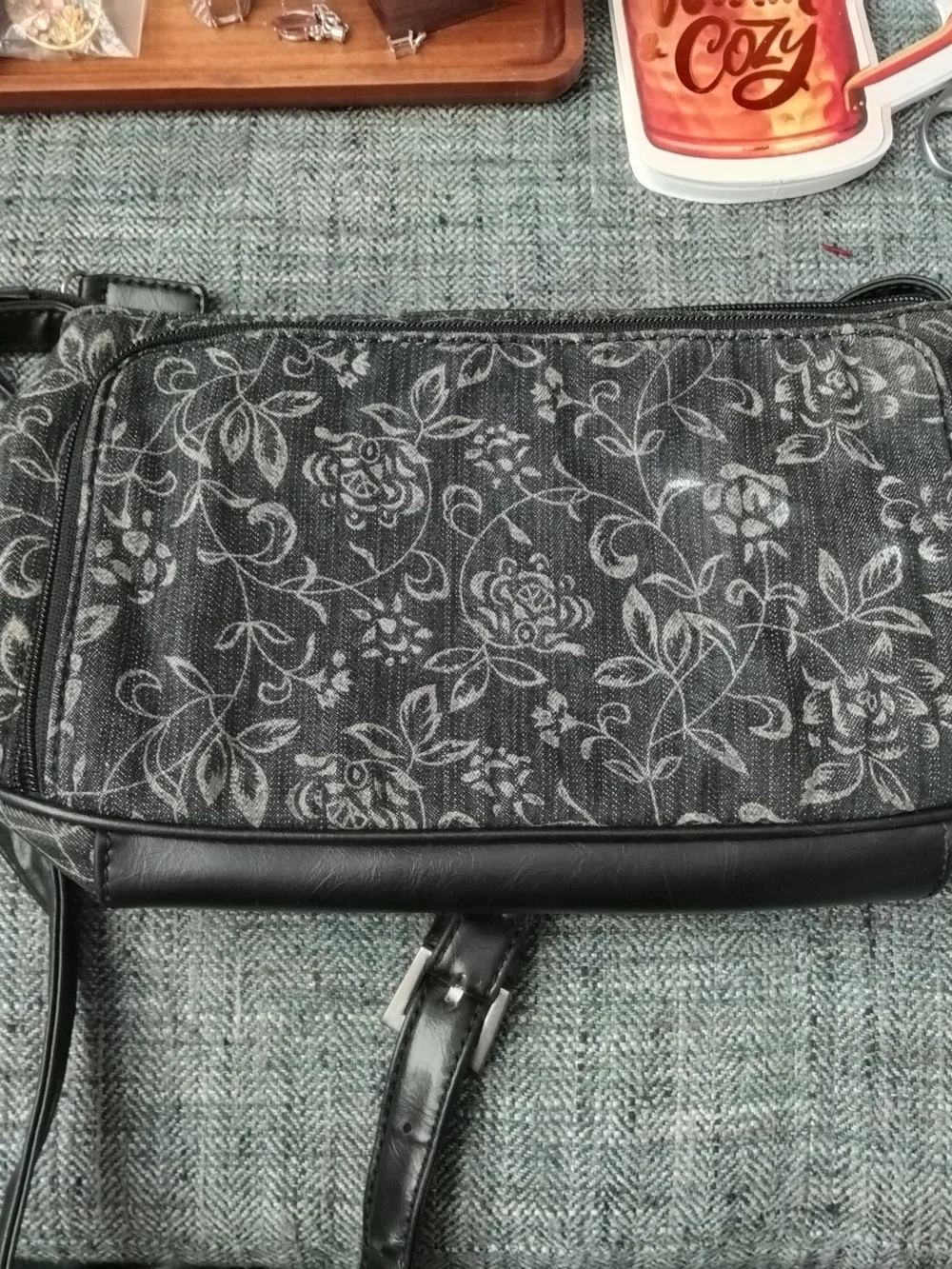 Relativity Black and Gray Floral Crossbody Bag